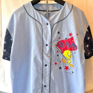 1996 USA Olympics Looney Tunes Tweety Bird Baseball Jersey Button Up Official